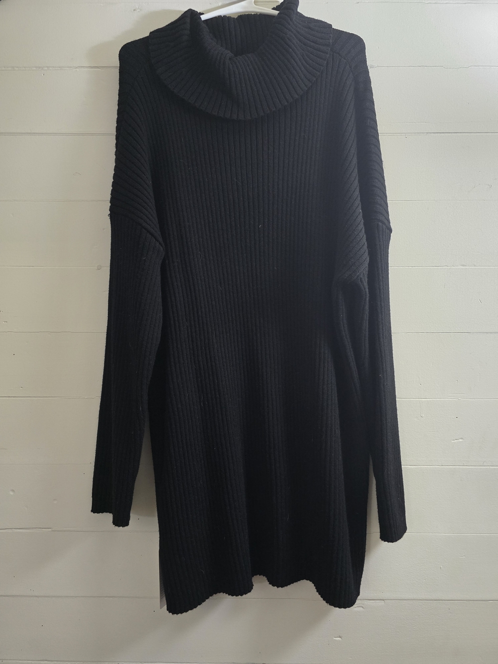 Oversized Black Ribbed Cowl Neck Sweater Tunic